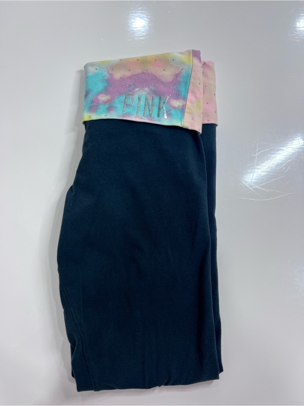 PINK Victoria's Secret Black Leggings with Rhinestone Pastel Waistband - Picture 5 of 9